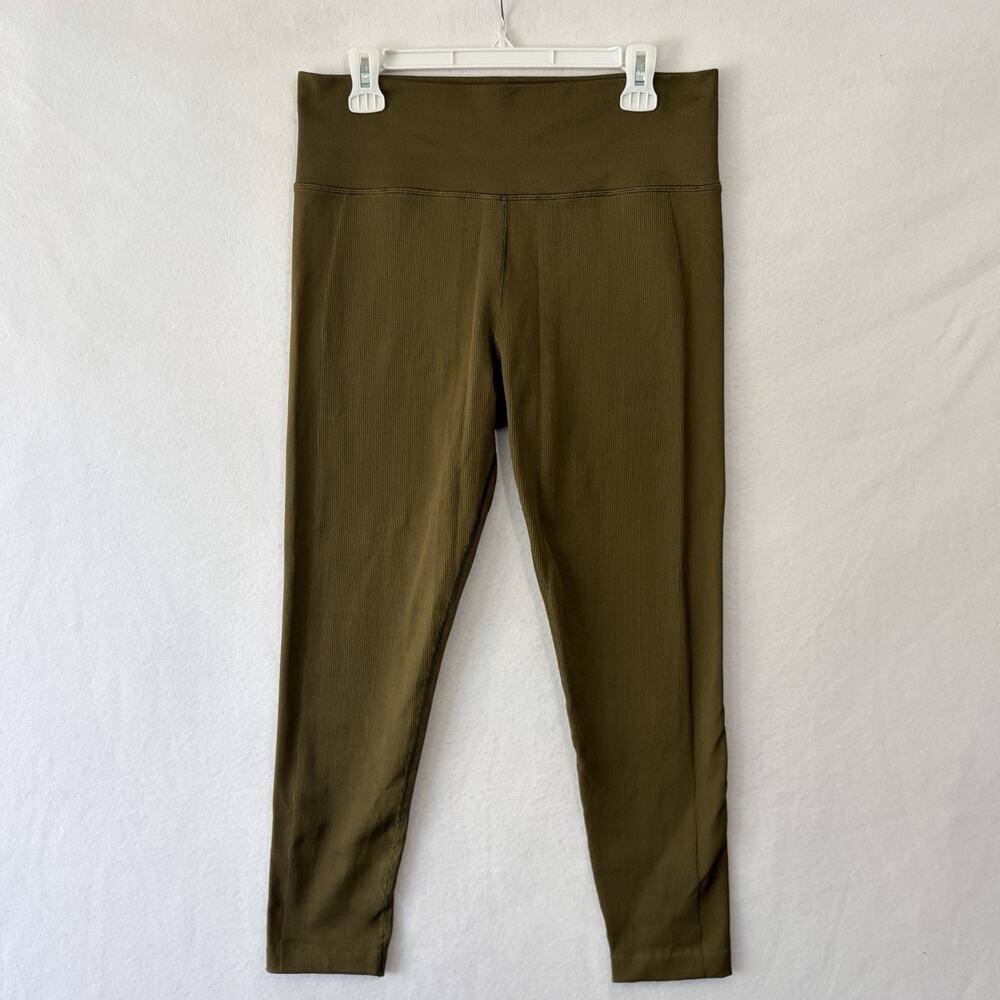 Athleta Olive Green Ribbed High Rise Leggings Women’s Size XL 7/8 Length